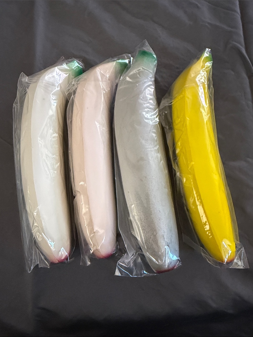 Set of 4 Banana Squishy- Yellow, Silver, White, Light Pink
